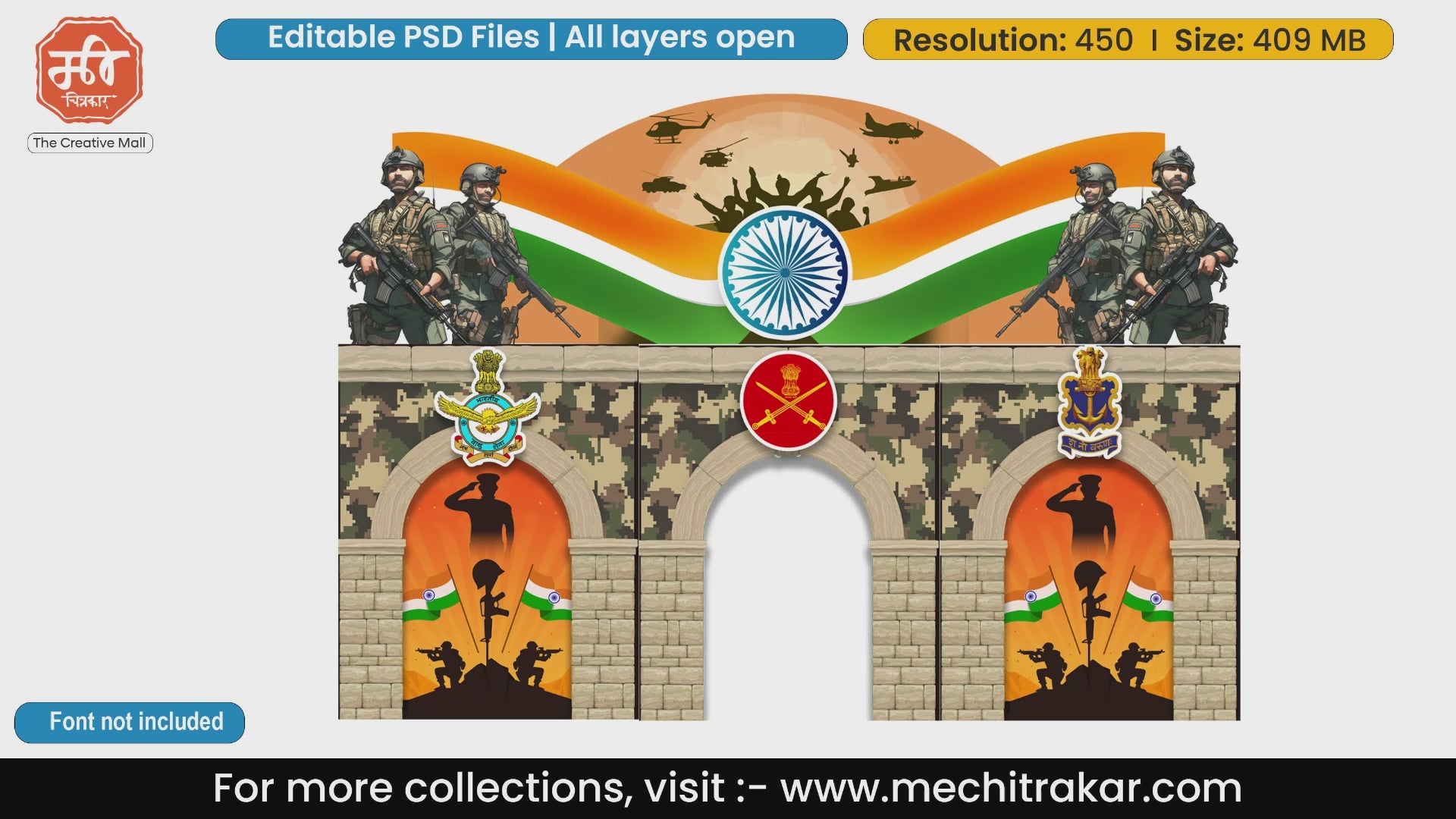 Indian Army Theme | Entry Arch and Kamaan Template | Editable PSD File - Mechitrakar | BEK0924-28