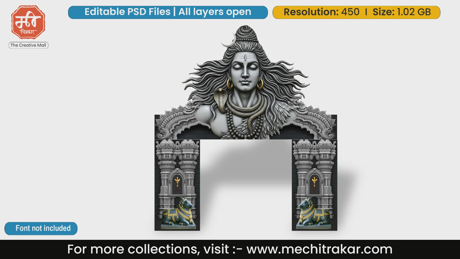Majestic Lord Shiva and Nandi entry gate editable PSD template for Mahashivratri and Hindu events