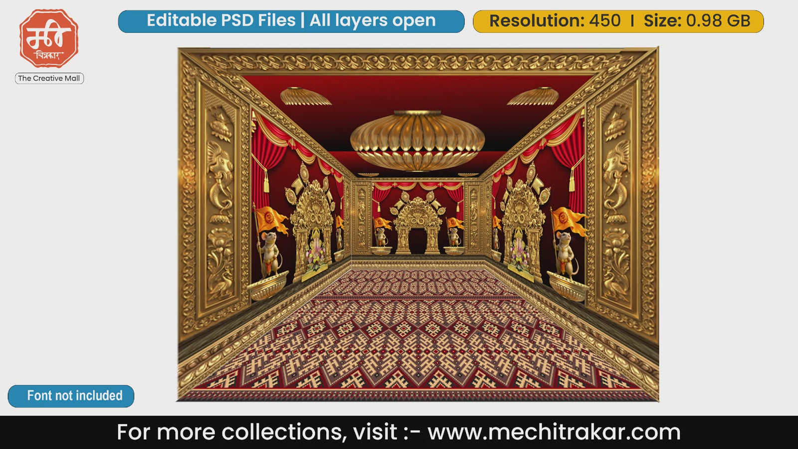 Lord Ganesha Vignaharta Auspicious Festival Pandal Decoration Editable PSD Template
