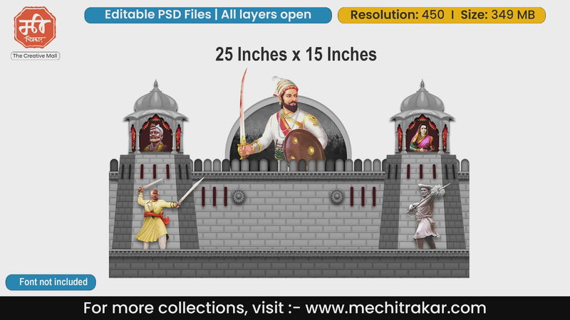 Grand Maratha fort backdrop showcasing Chhatrapati Shivaji Maharaj, Rajmata Jijau, and brave Mawale warriors