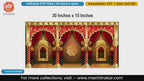 Premium gold leaf carved palace stage banner editable PSD template featuring red silk drapes, golden elephant heads, and royal Maratha Rajmudra.