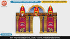 Lord Jagannath Rath Yatra theme golden entry gate editable PSD template with divine idols and elephants.