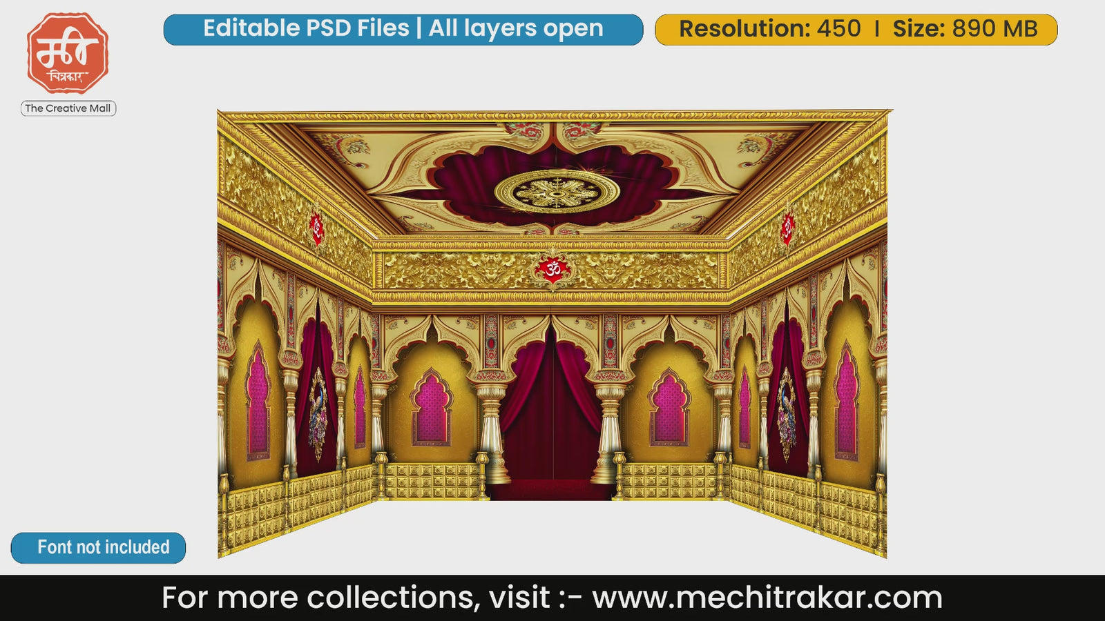 Royal magenta palace arch 4 Side Decoration editable psd template for stage setups