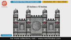 Stone fort facade with central Rajmudra royal seal and Maratha turban editable PSD backdrop template.