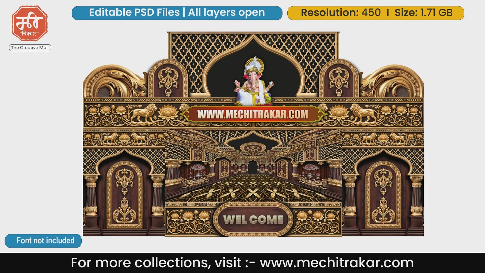 Carved Rosewood Lion Lord Ganesha Themed Editable PSD Print Media Template