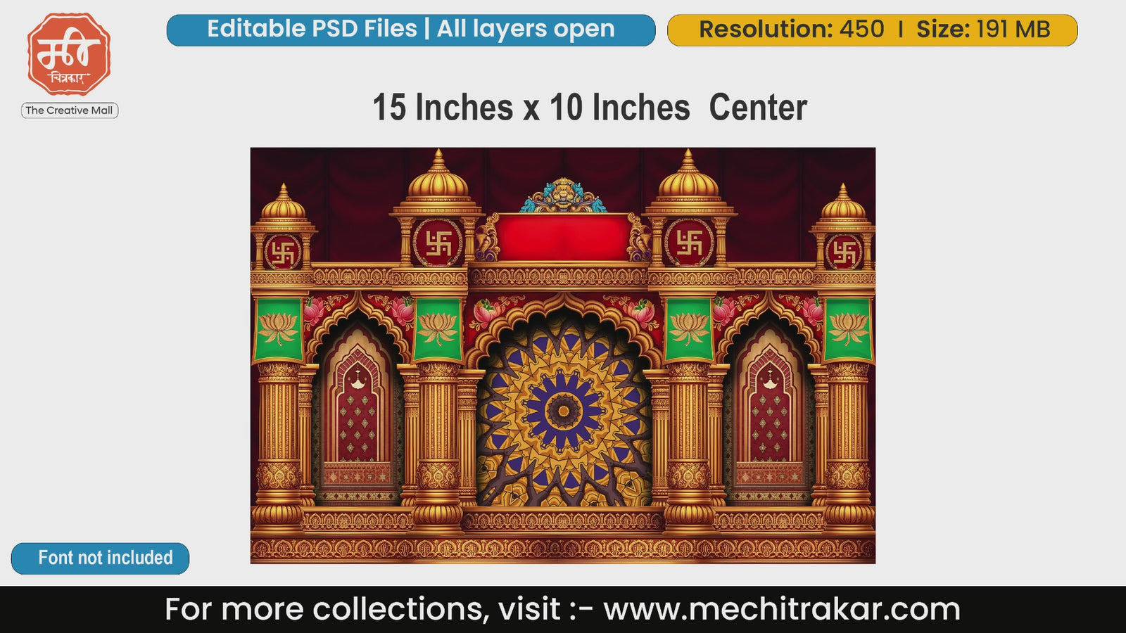 Golden Mandala Swastika Traditional Indian Stage Backdrop Editable PSD Template