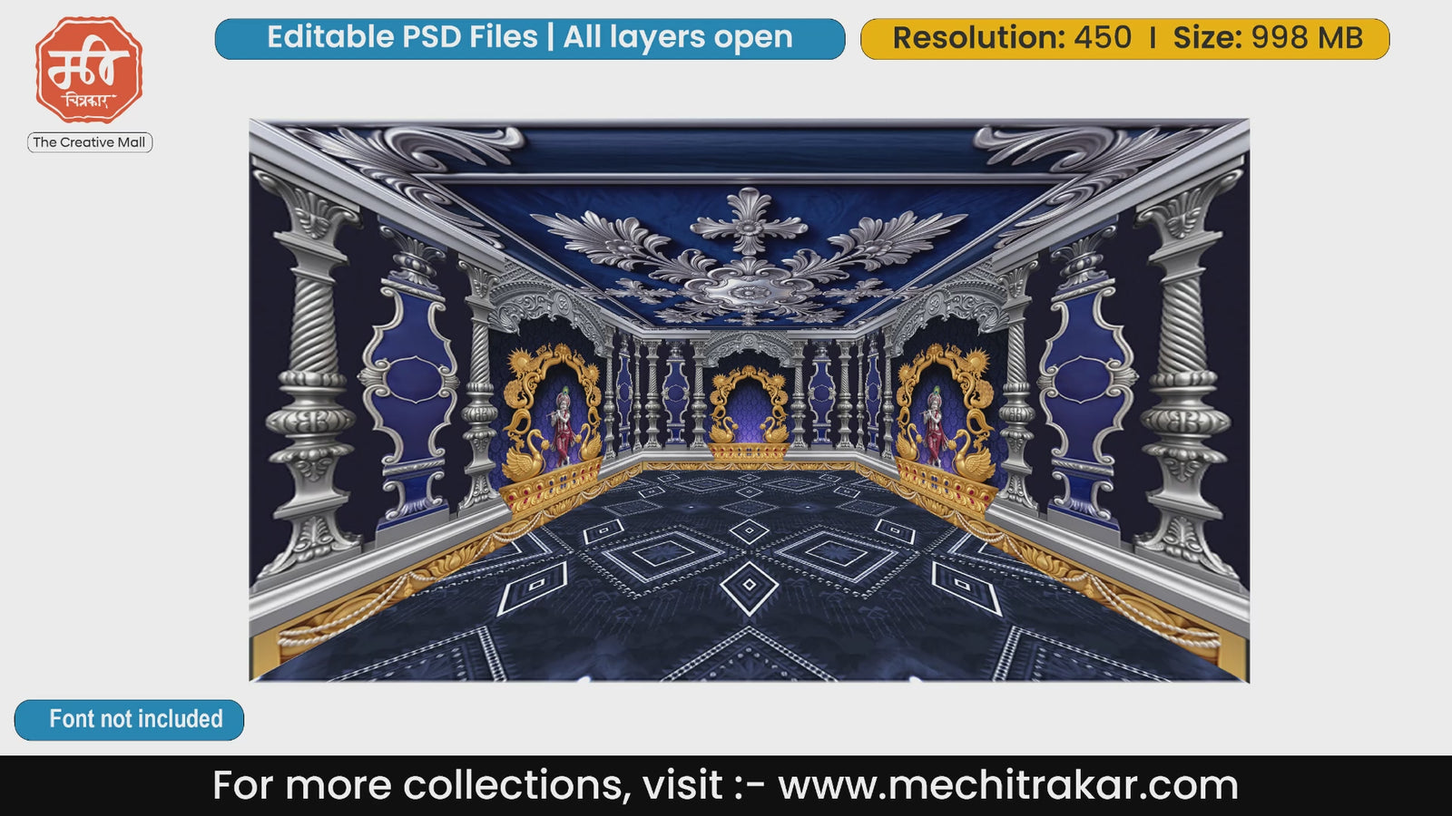 Silver Krishna with Golden Swan Royal Blue Palace – Editable PSD Backdrop