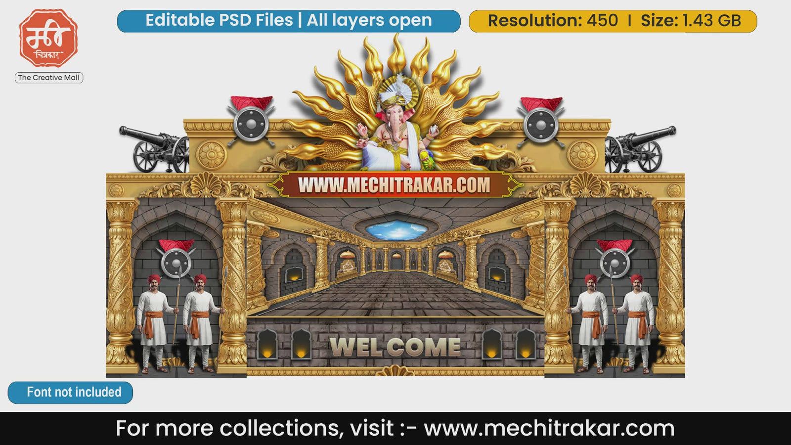 Maratha Fort Cannon Lord Ganesha Themed Editable PSD Print Media Template