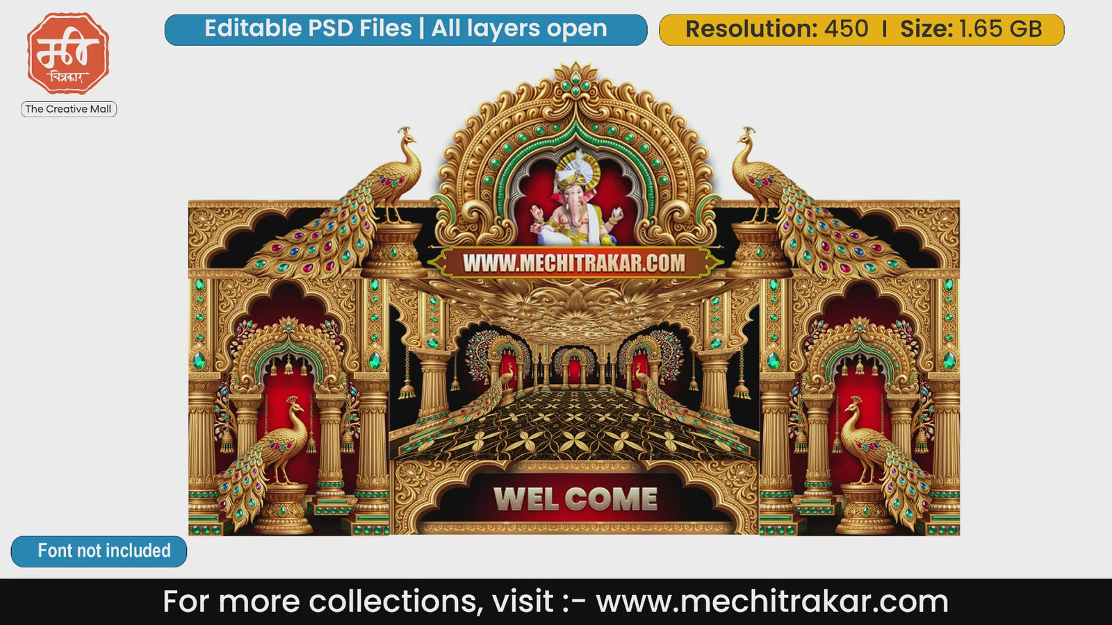 Peacock Jewel Palace Lord Ganesha Themed Editable PSD Print Media Template