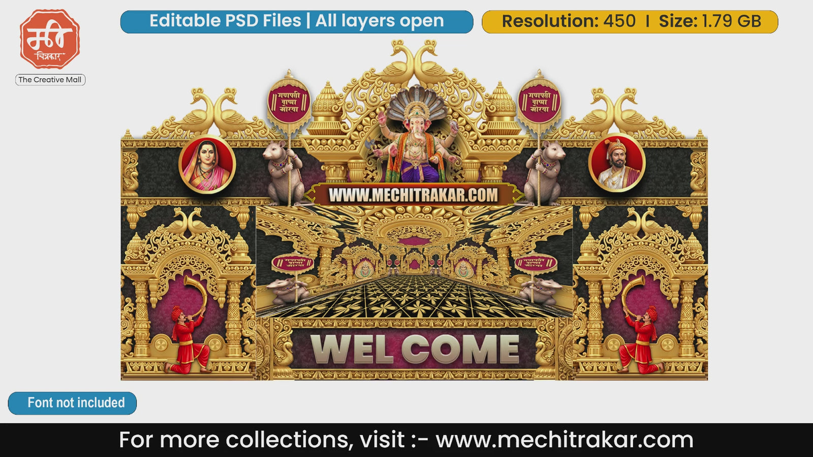 Maratha Bappa Morya Royal Gold Lord Ganesha Themed Editable PSD Print Media Template
