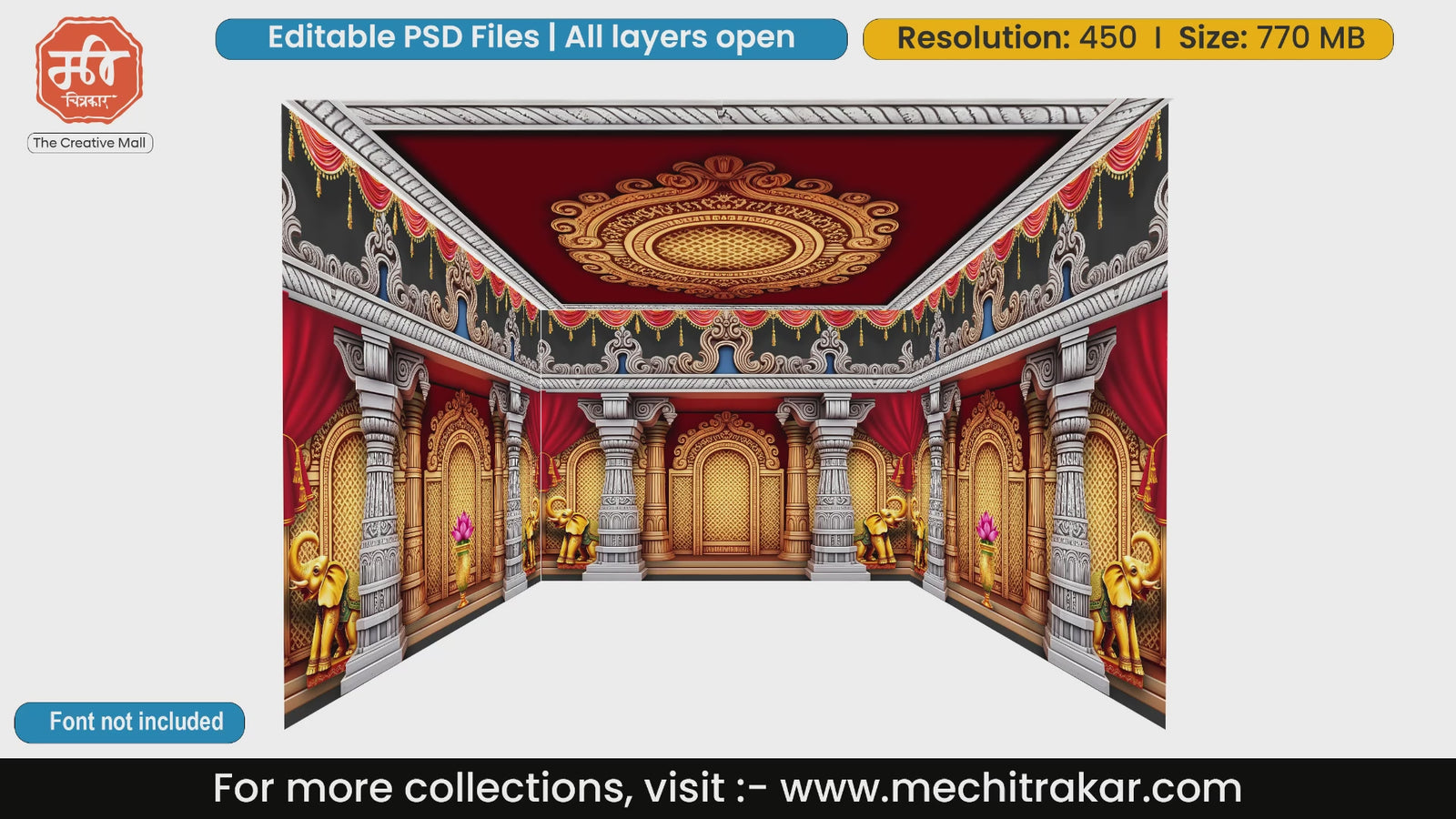 Palace setup featuring lotuses and elephants 4 Side Decoration editable psd template