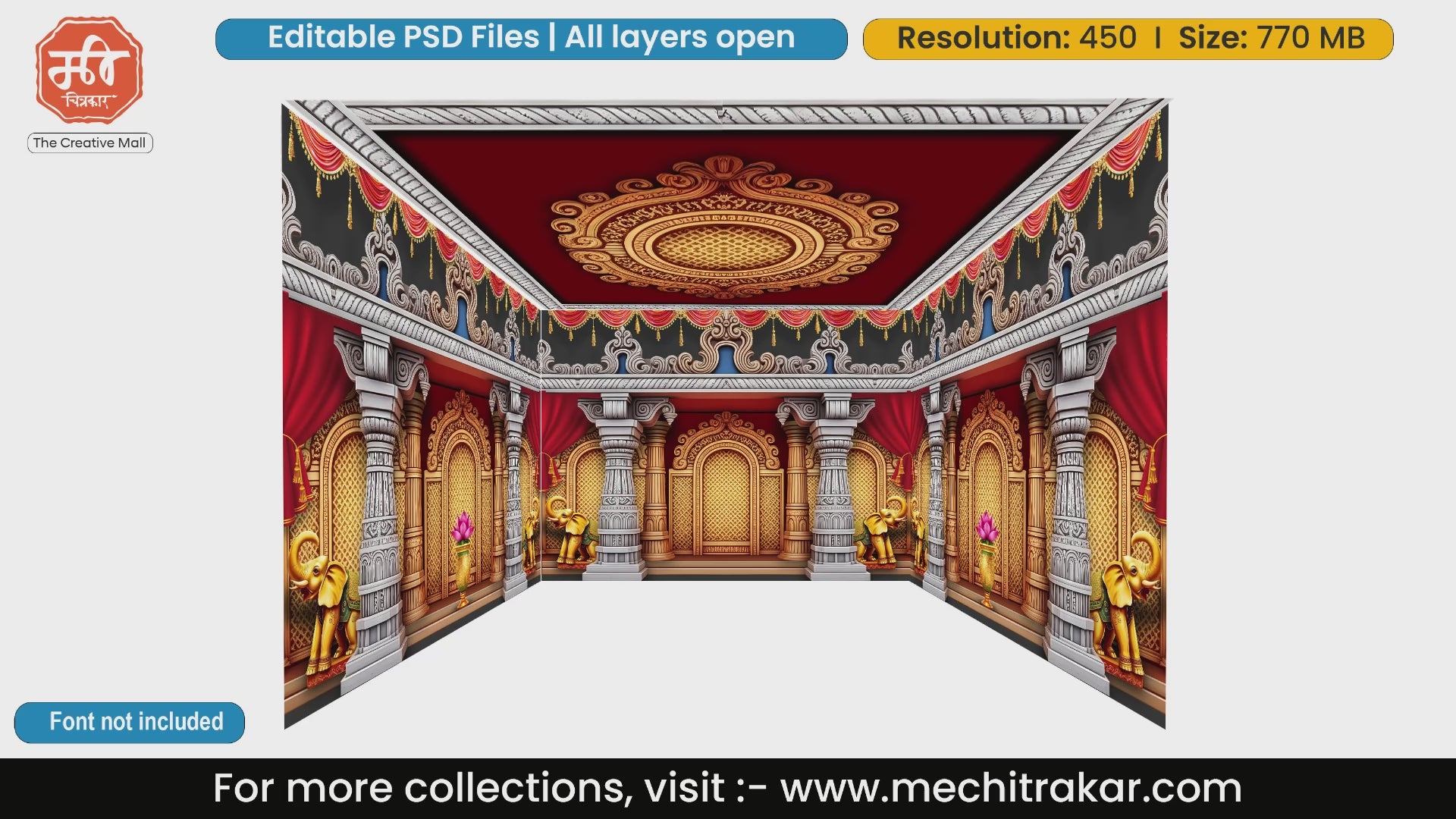 Palace setup featuring lotuses and elephants 4 Side Decoration editable psd template