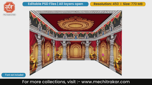 Palace setup featuring lotuses and elephants 4 Side Decoration editable psd template