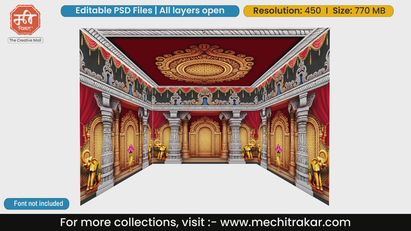 Palace setup featuring lotuses and elephants 4 Side Decoration editable psd template
