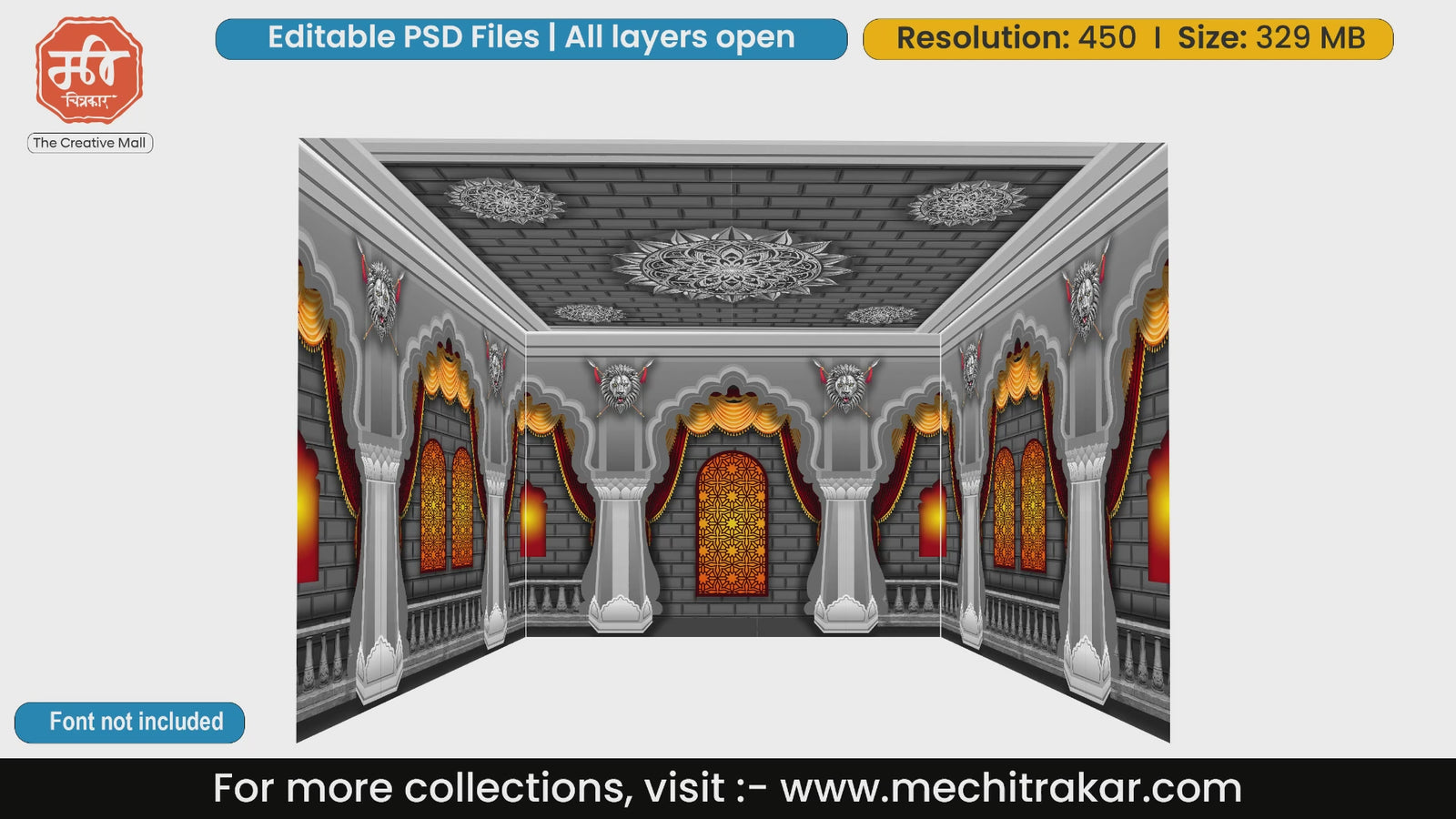Maratha grey fort with lion motifs 4 Side Decoration editable psd template