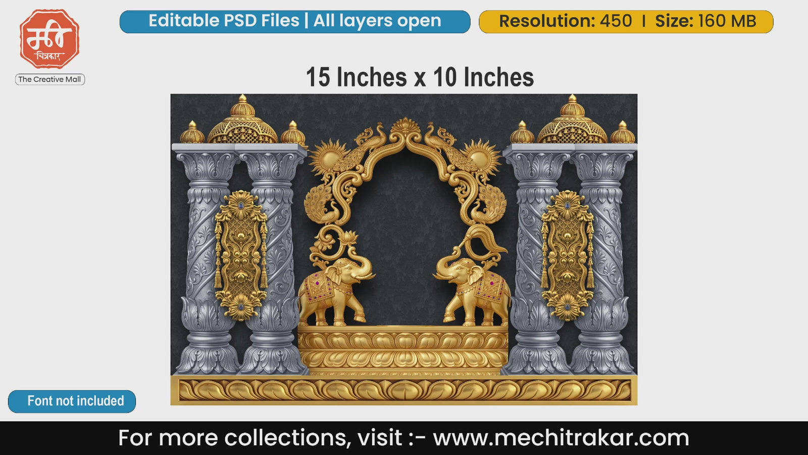 Silver pillars with golden elephant and lotus backdrop editable psd template