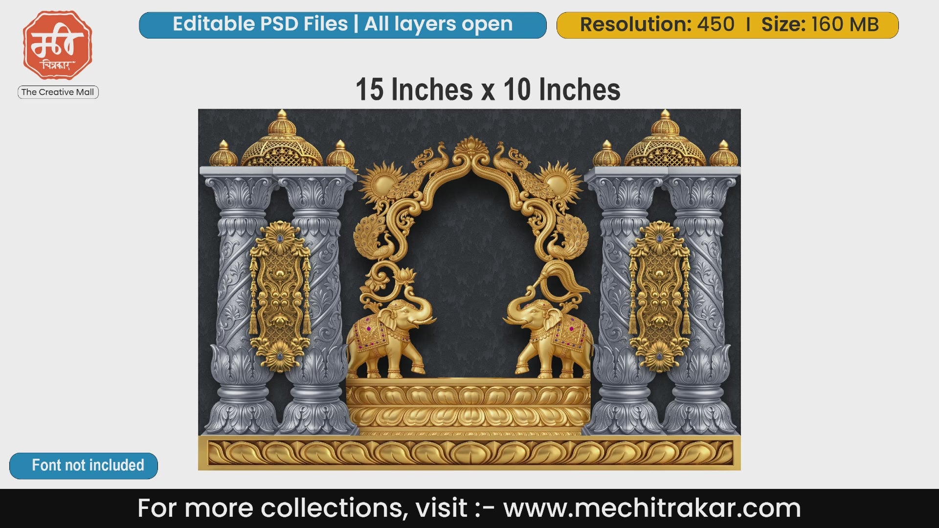 Silver pillars with golden elephant and lotus backdrop editable psd template