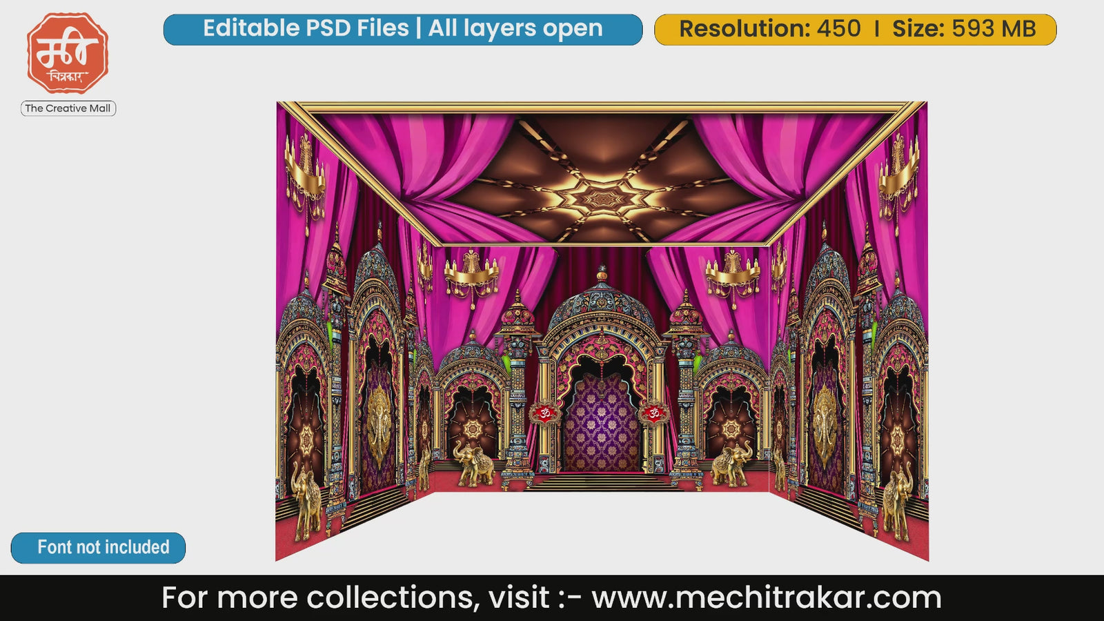 Pink grand dome with chandeliers 4 Side Decoration editable psd template for stage setups.