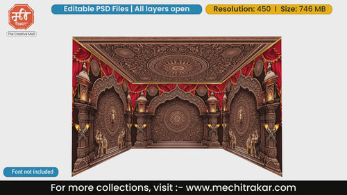 Ancient bronze and dark wood carved temple architecture with majestic lion statues