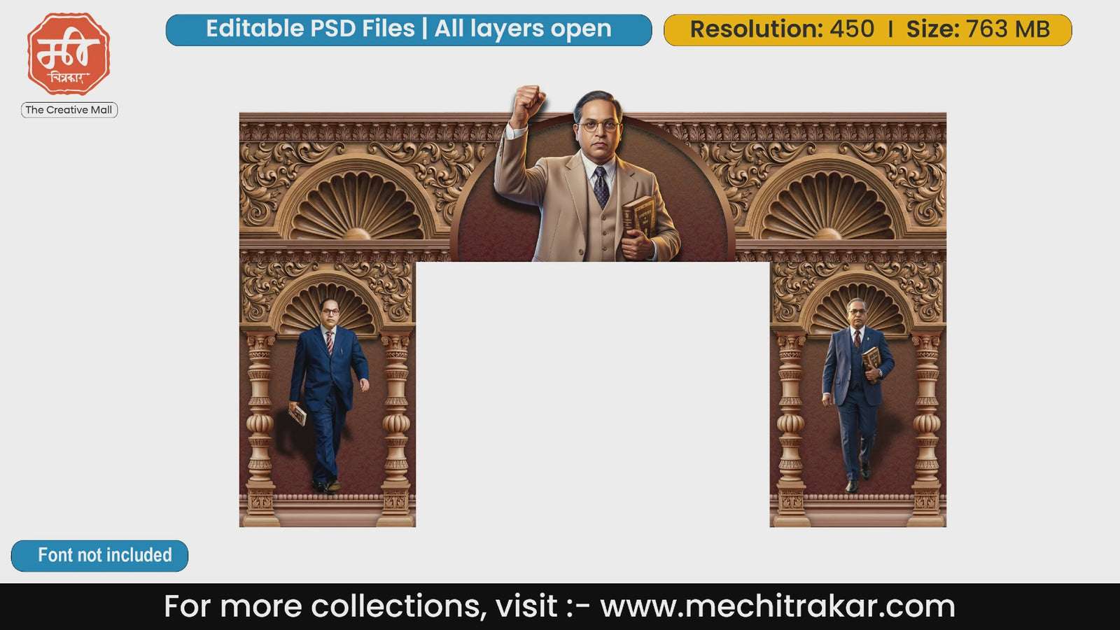 Wooden carved Dr Ambedkar Jayanti editable PSD template entry gate