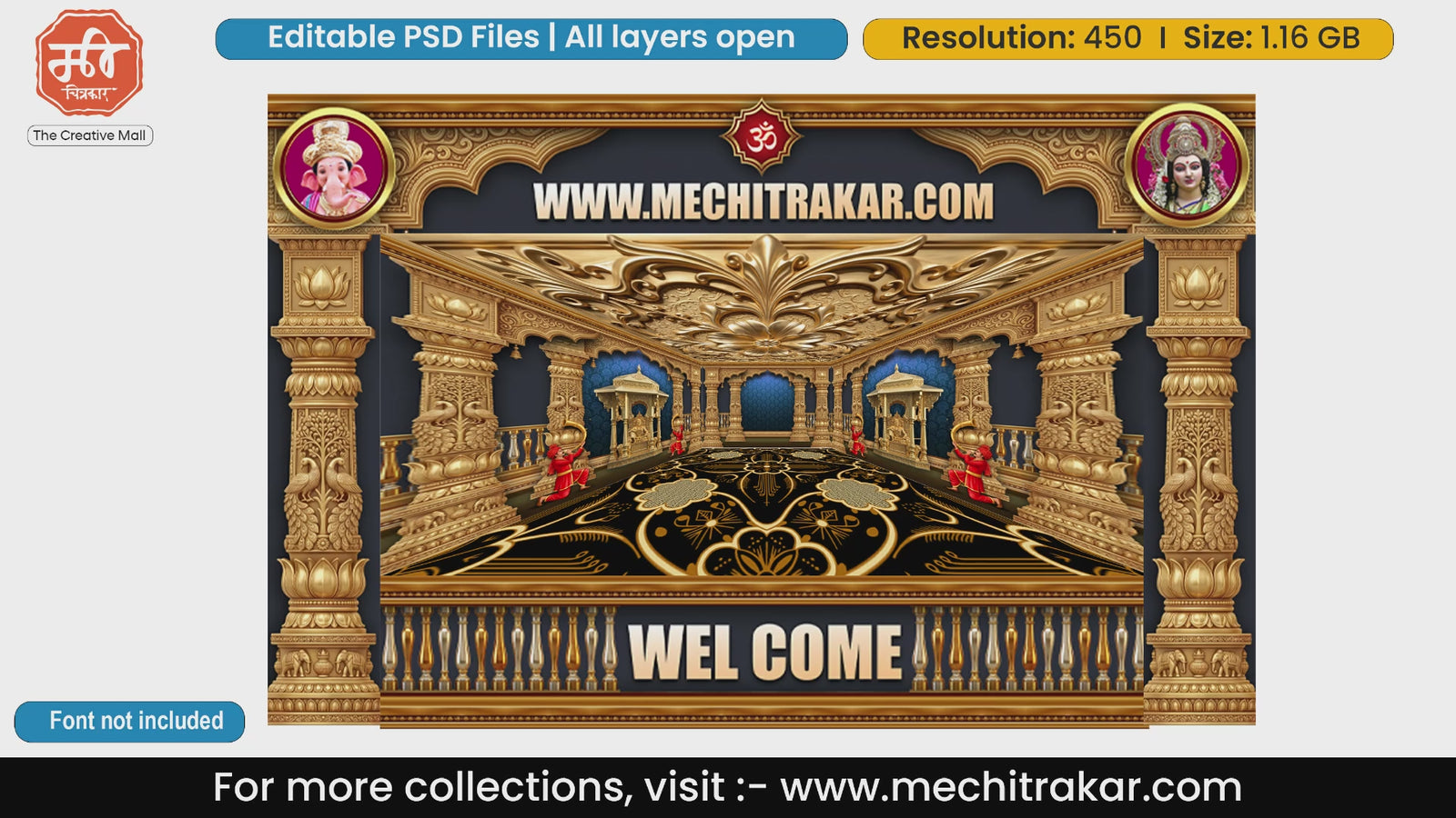 Royal Dhol Dancer Peacock Welcome Backdrop PSD Template Set