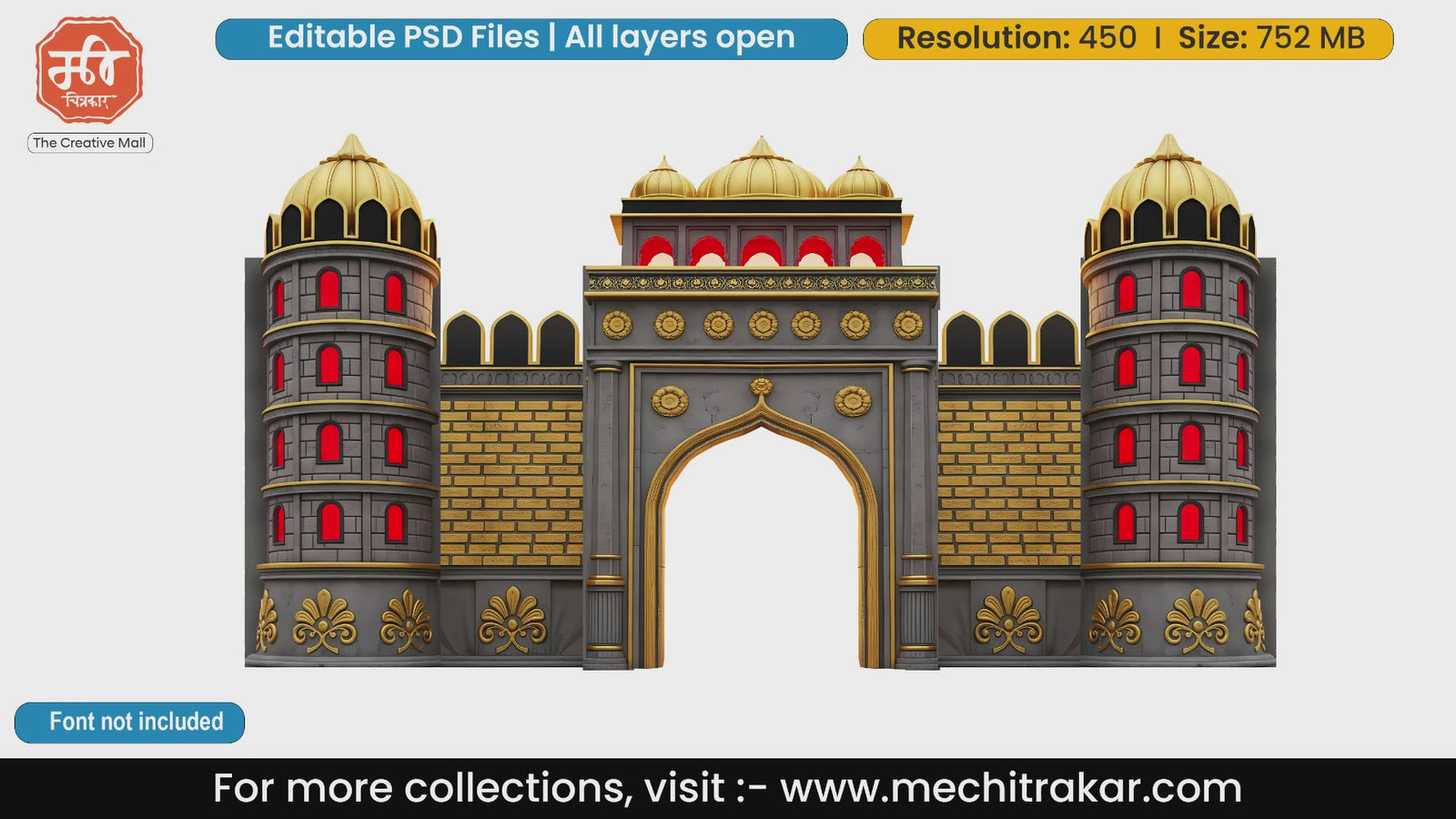 Maratha empire historic fort bastion entry gate editable PSD template for cultural event printings
