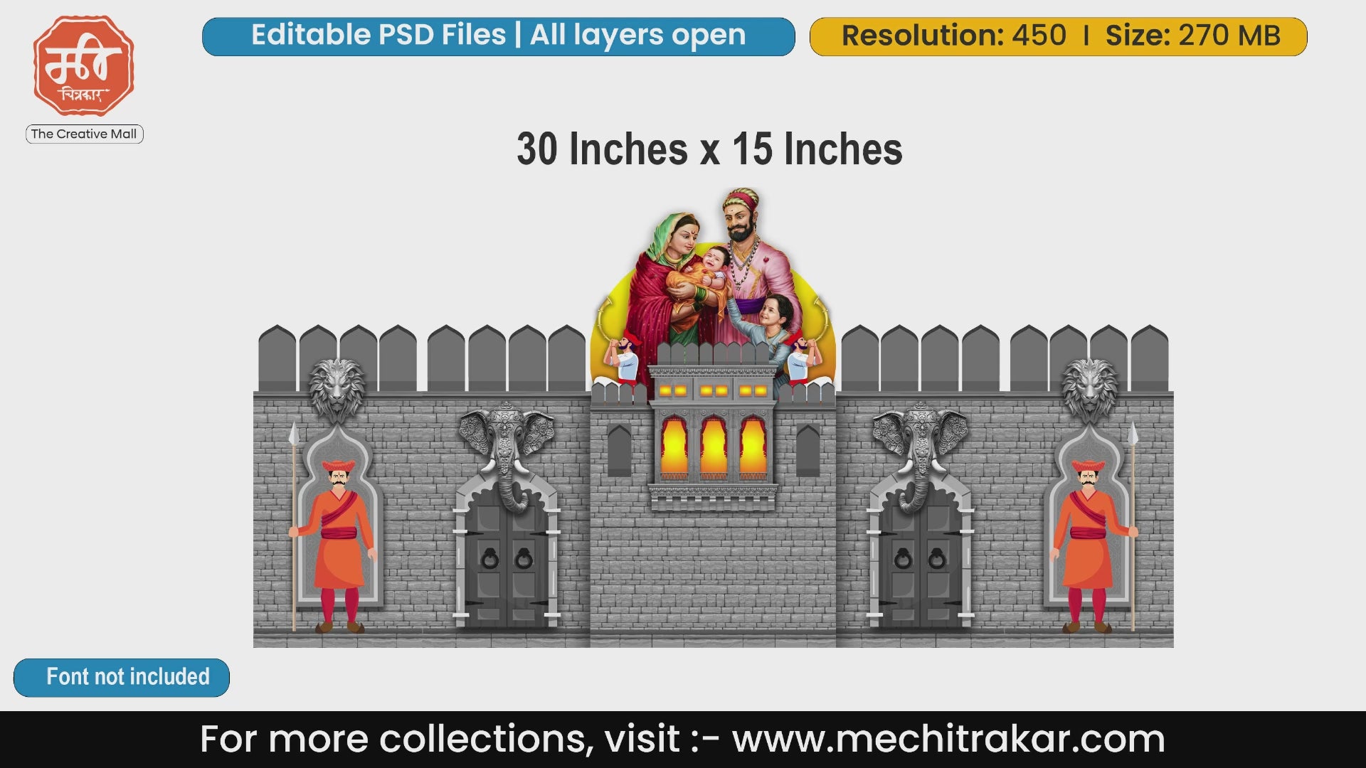 Shivaji Maharaj Birth Theme Kaman and Backdrop Design - High-Quality Editable PSD Files Depicting Maratha Heritage - Mechitrakar | SJBBK1224-10