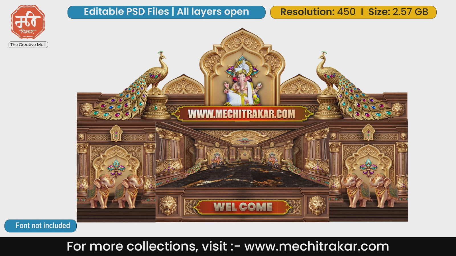 Walnut Peacock Manor Lord Ganesha Themed Editable PSD Print Media Template