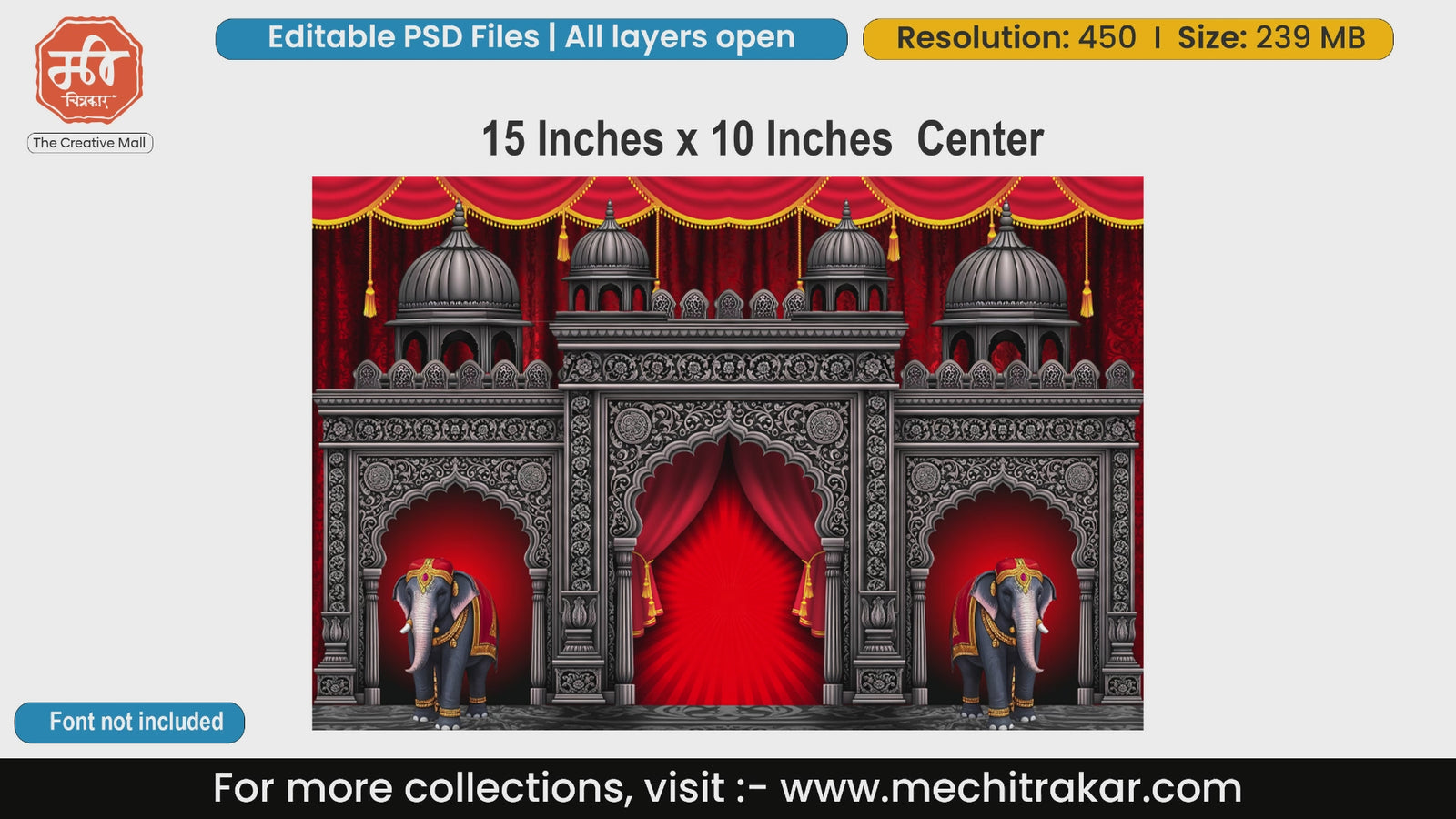 Black Carved Stone Temple Arch Elephant Backdrop Editable PSD Template
