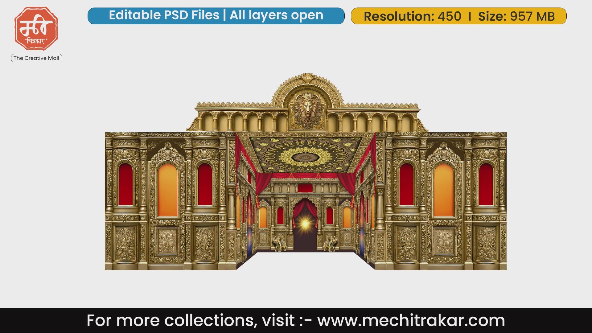 Golden Palace Pandal PSD | 5-Side Dekhava for Ganpati & Wedding | mechitrakar.com