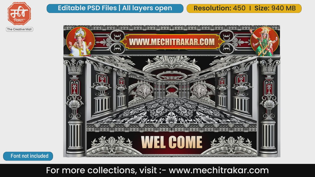 Silver Gaja Damask Welcome Backdrop PSD Template Set