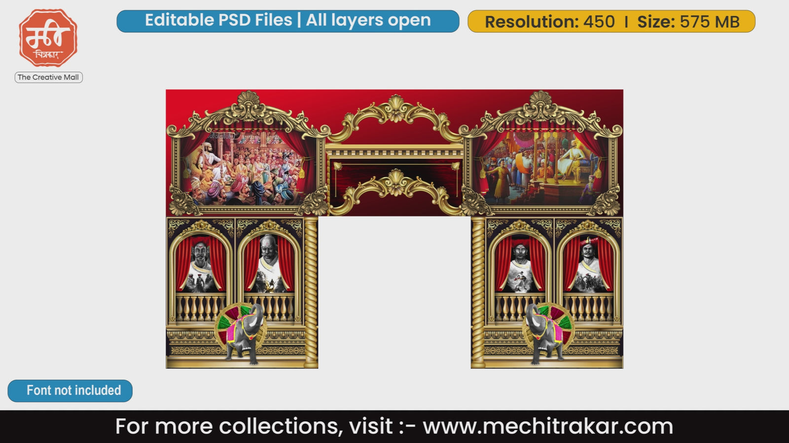Royal Maratha Darbar themed entry gate with Chhatrapati Shivaji Maharaj, editable PSD.