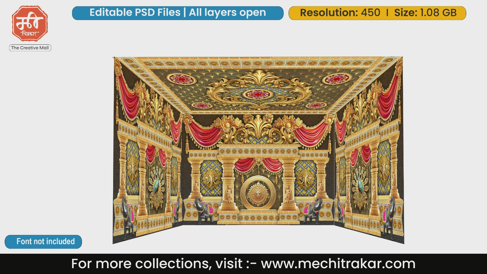 Grand blue elephant 4 Side Decoration editable psd template
