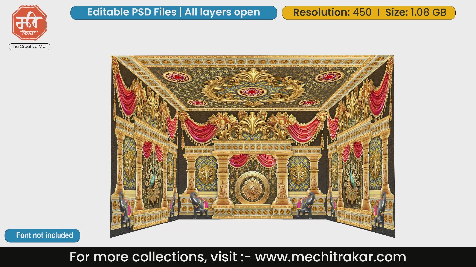 Grand blue elephant 4 Side Decoration editable psd template