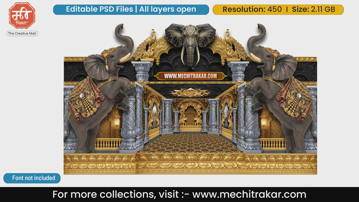 Royal Guardian Elephant Editable PSD Backdrop Template for Pandal Decoration