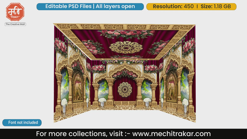 Golden architecture with floral decor and green scenic backdrop 4 Side Decoration editable psd template