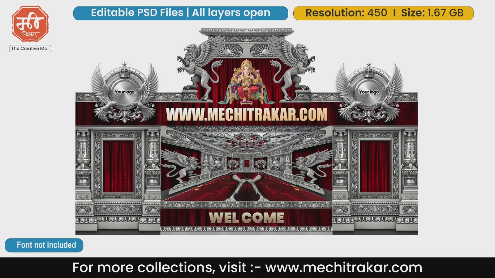 Royal Silver Griffin Lord Ganesha Themed Editable PSD Print Media Template