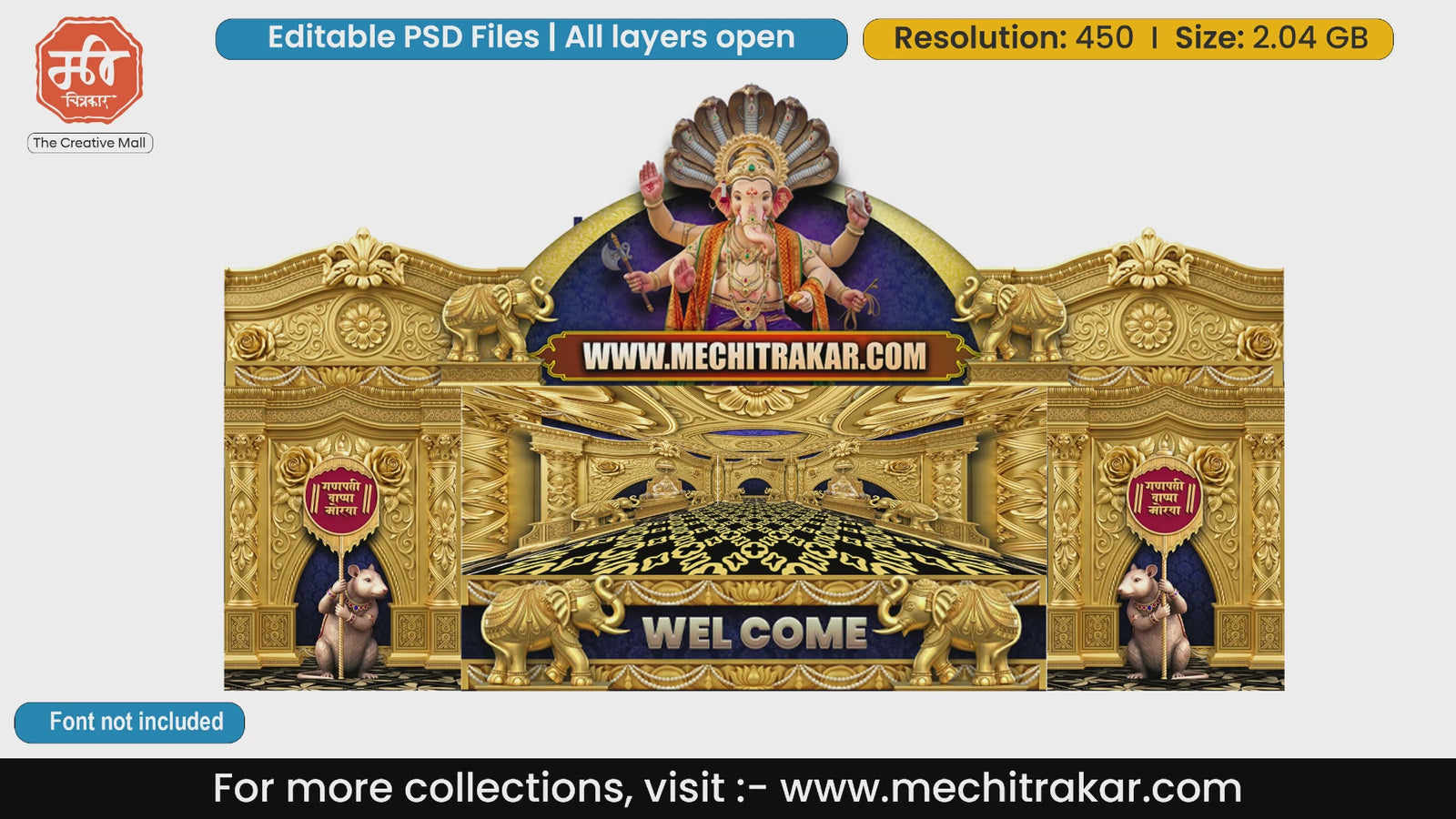 Golden Rose Bappa Morya Lord Ganesha Themed Editable PSD Print Media Template