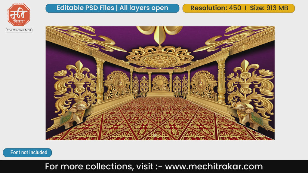Lord Venkateswara Golden Purple Palace with Elephants – Editable PSD Backdrop