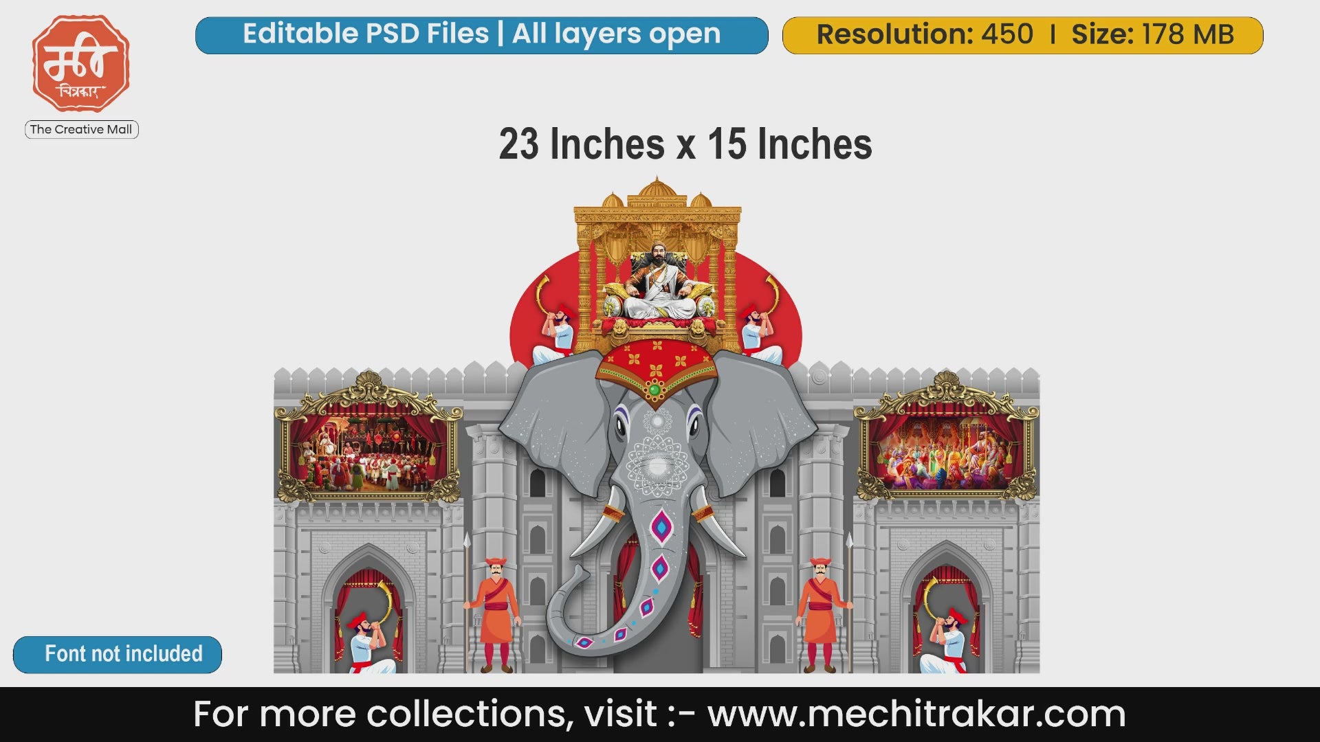 Rajyabhishek Theme Kaman and Backdrop Design - High-Quality Editable PSD Files for Majestic Event Decor - Mechitrakar | SJBBK1224-15