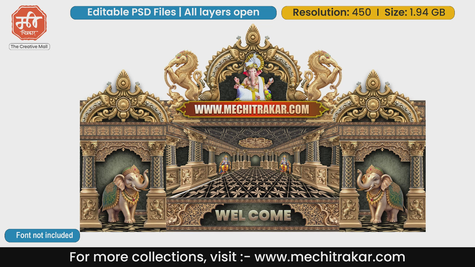Yali Dragon Gold Court Lord Ganesha Themed Editable PSD Print Media Template