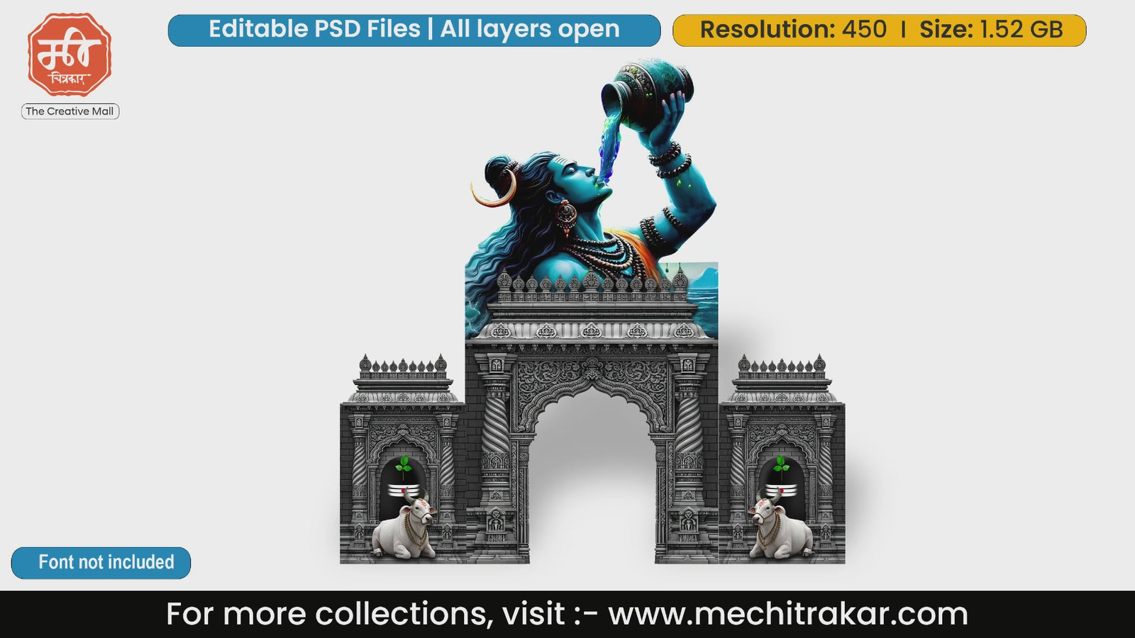 Neelkanth Lord Shiva pouring water grand entry gate editable PSD template for spiritual decorators