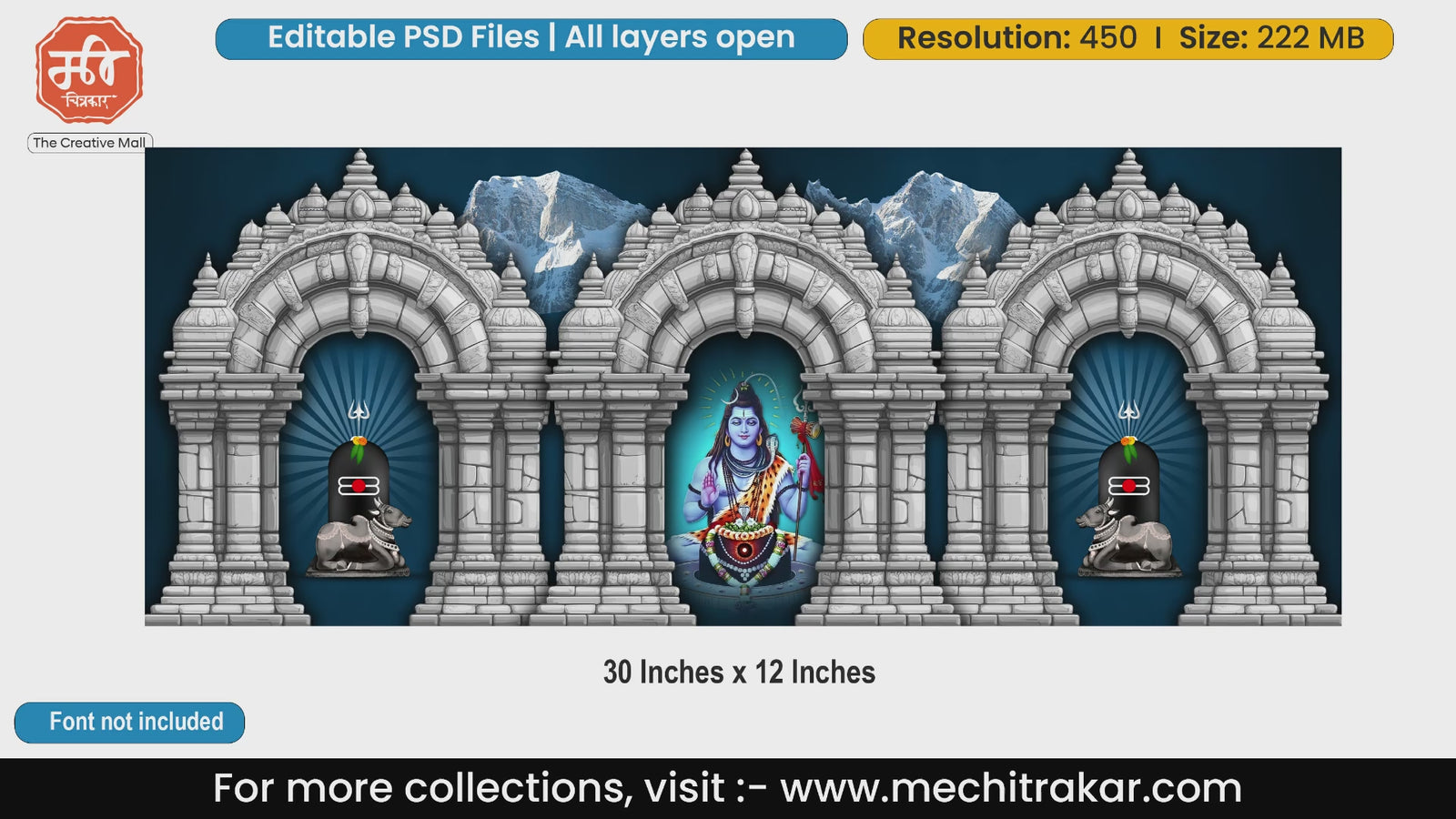 Golden Arch Wood Carving Twin Shiva Conch Blowing Backdrop PSD Template