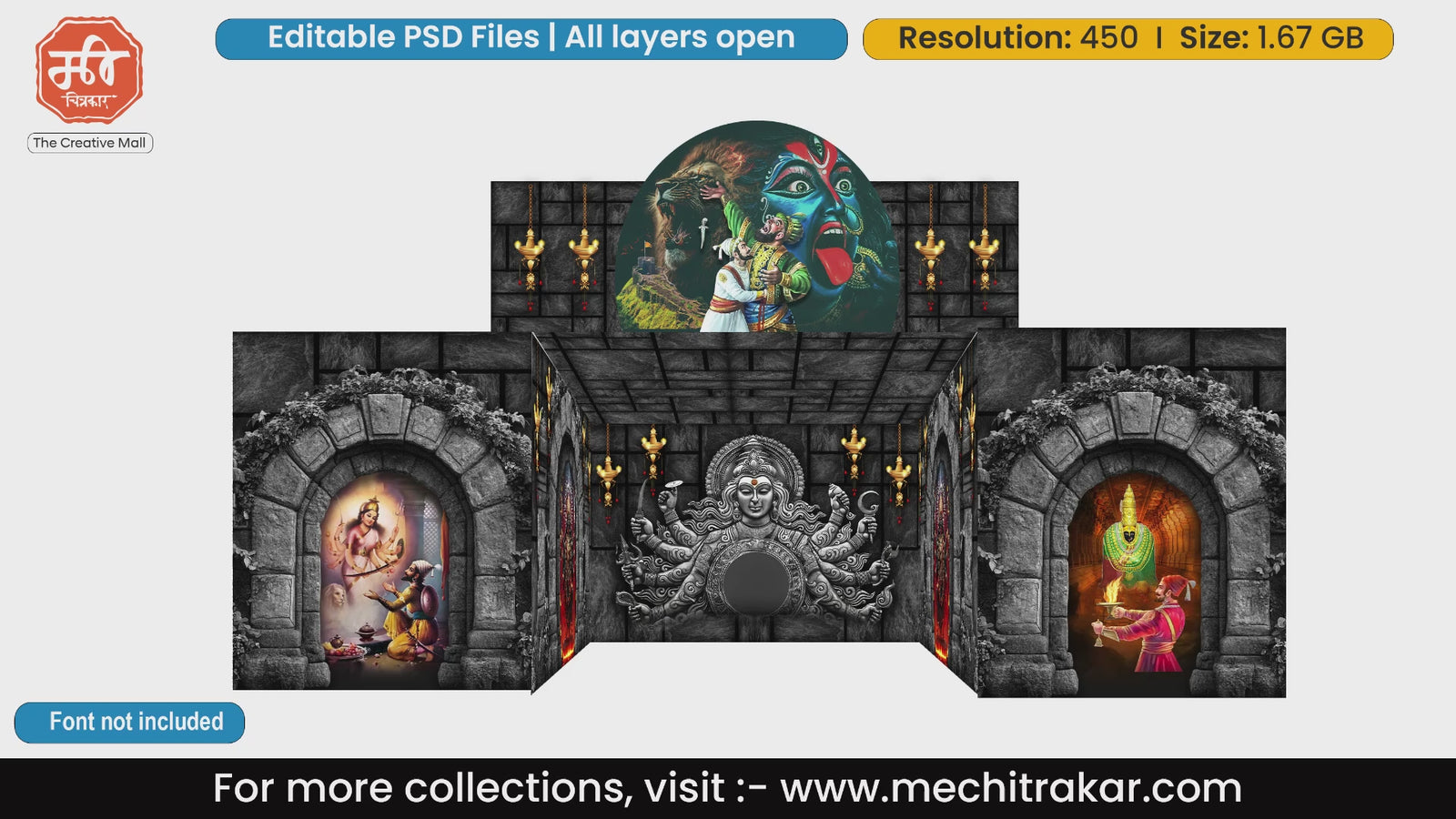 Chhatrapati Shivaji Maharaj and Goddess Bhavani fort 5 Side Decoration editable psd template for historical events.