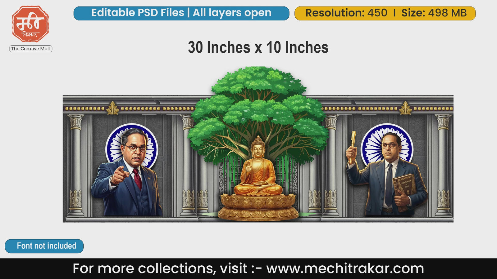 Lord Buddha under Bodhi tree with Dr. Babasaheb Ambedkar editable PSD template.
