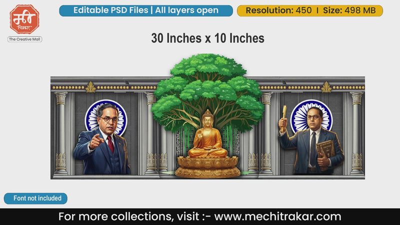 Lord Buddha under Bodhi tree with Dr. Babasaheb Ambedkar editable PSD template.