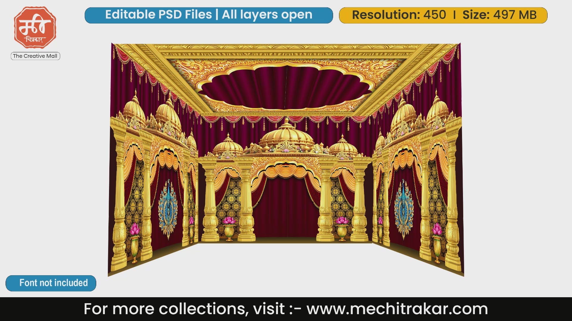 Royal maroon drapes and golden domes 4 Side Decoration editable psd template