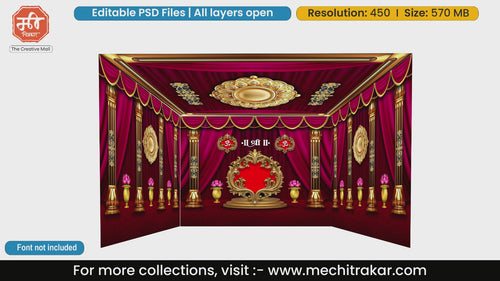 Royal pink drapery with Shree symbol and lotuses 4 Side Decoration editable psd template designed for luxurious wedding mandap backdrops.