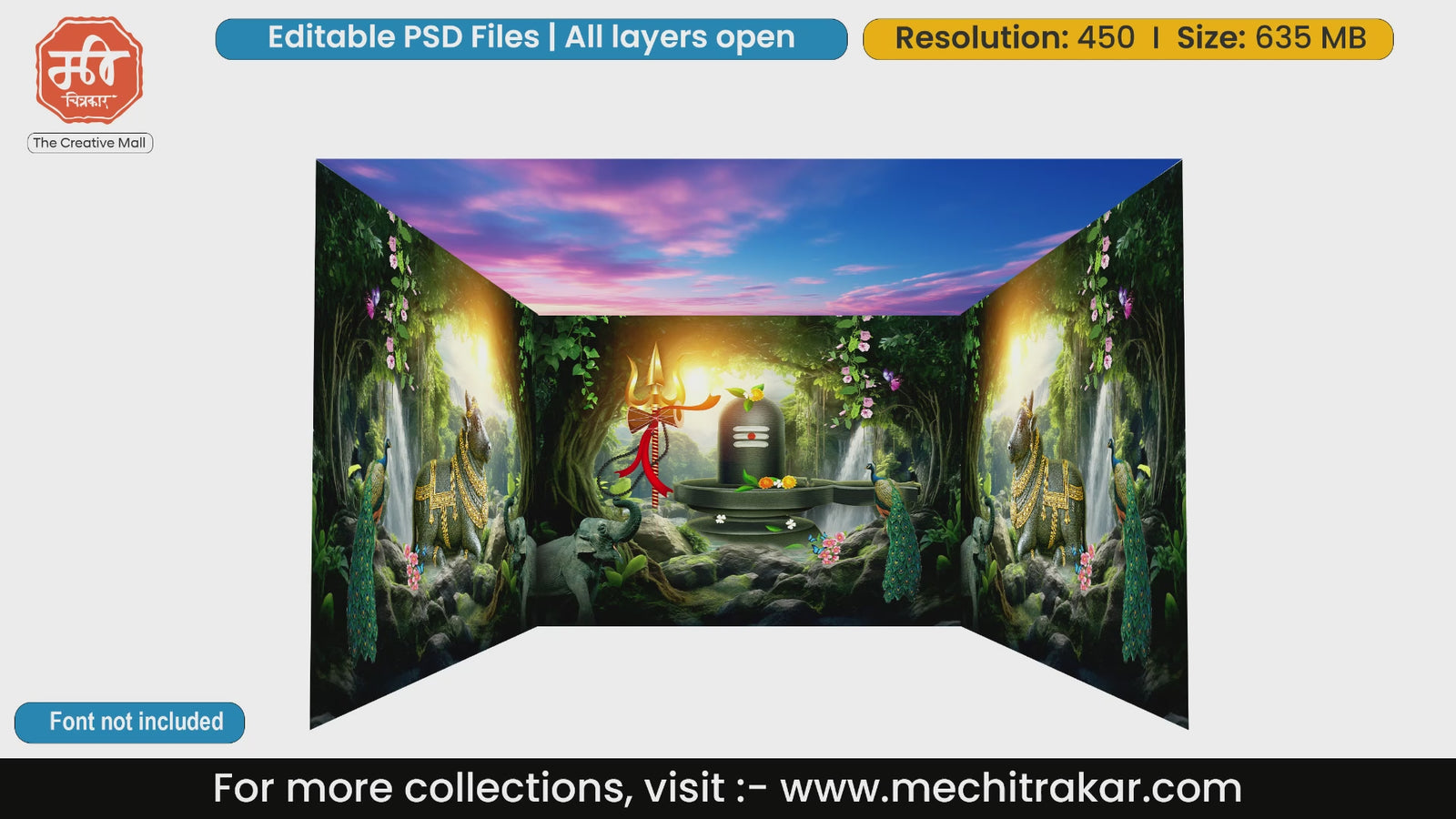 Lord Shiva and Nandi forest 4 Side Decoration editable psd template for traditional events