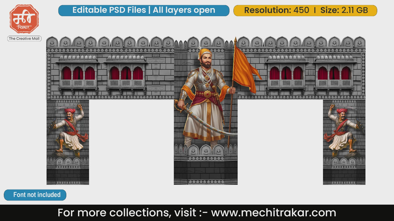Chhatrapati Shivaji Maharaj fort style entry gate editable PSD template for Shivjayanti celebrations